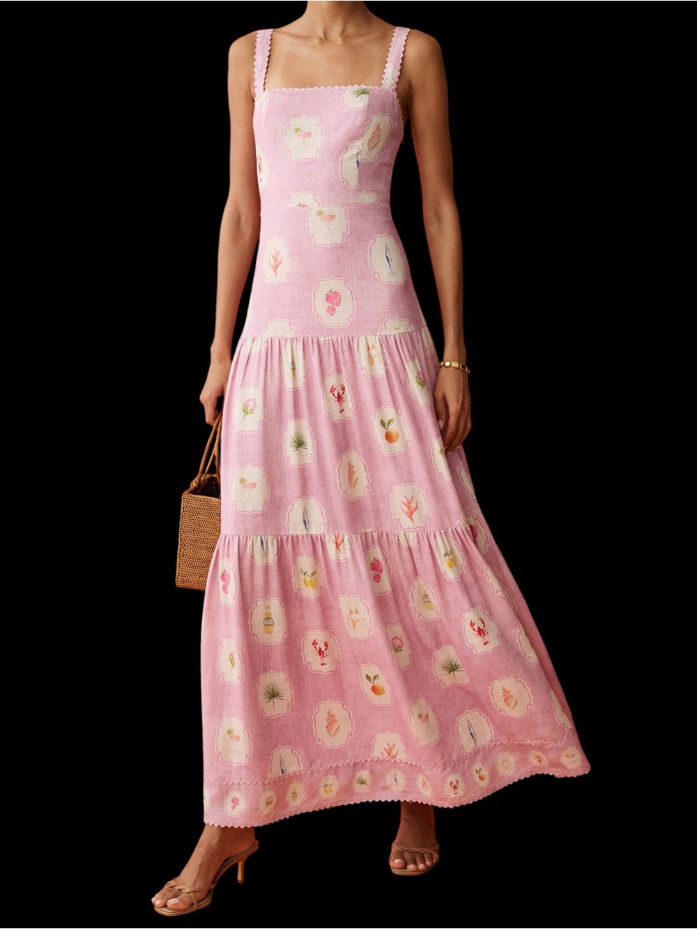 Few Moda Anaya Ziggy Dress Pink Pastel Maxi Linen Smocked Ruffle NWT